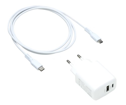 Adaptador de carga USB PD/QC 3.0 incl. cable C-C, blanco 20 W, 3,6 V~5,9 V/3 A; 6~9 V/2 A; 9 V~12 V/1,5 A